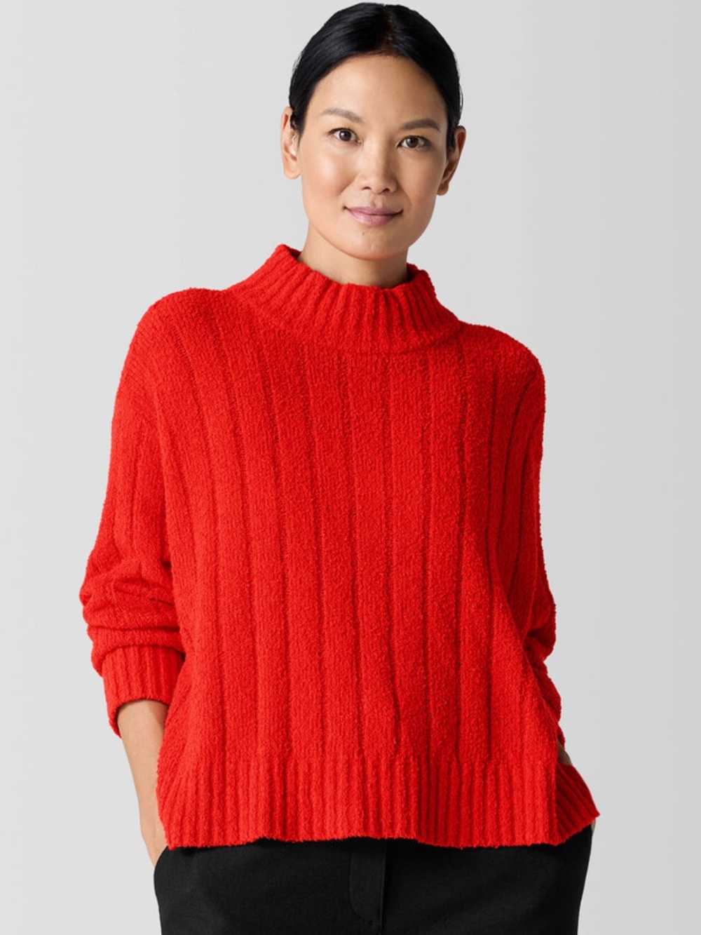 Eileen Fisher Cotton Fluff Rib Turtleneck Top Red Size Large NWOT